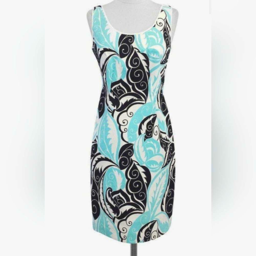 Etcetera Black And Blue Swirl Midi Dress